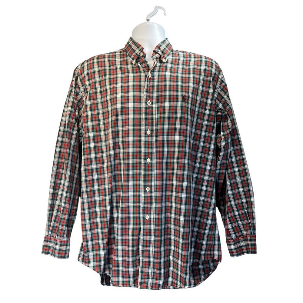 Ralph Lauren Mens M Red Plaid Blake 100% Two-Ply Cotton Business Casual Preppy